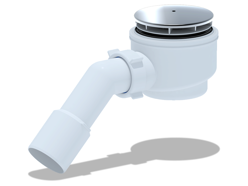 Сифон для душевого поддона АНИ Пласт E511C 1 1/2 дюйма 60 мм с переходной трубой 45 градусов 40х50 мм