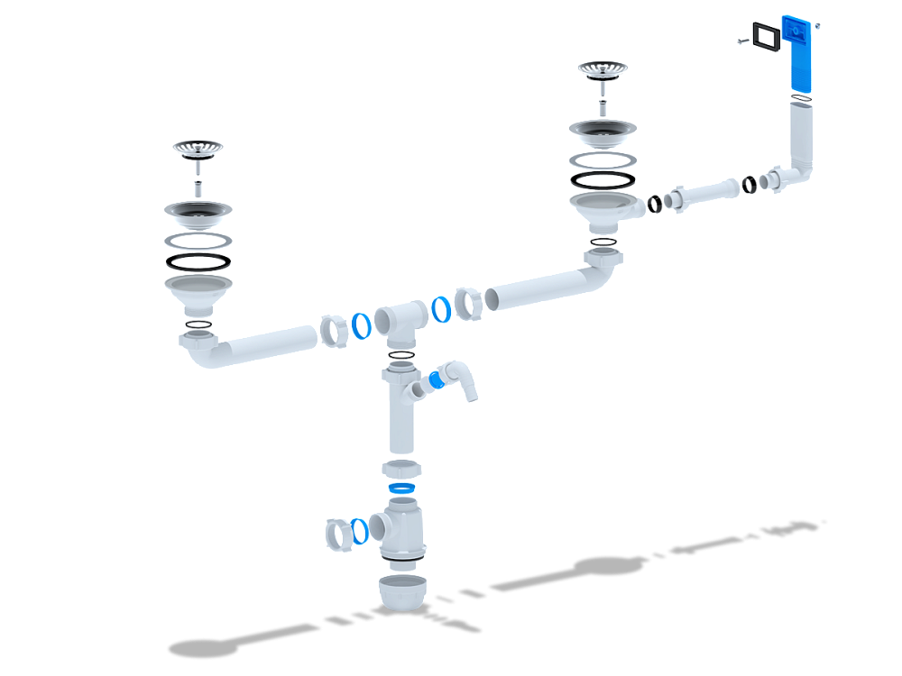 Сифон для мойки АНИ Пласт Грот A3545 3 1/2 дюйма 40 мм двойной с жестким переливом и отводом для стиральной машины