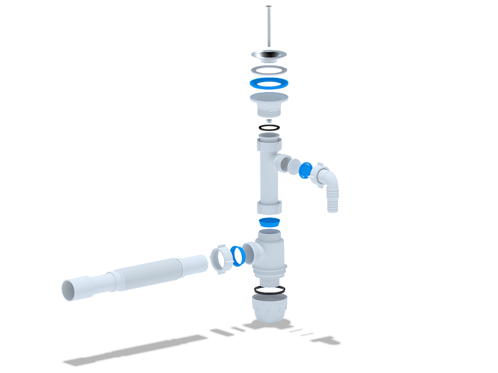 Cифон для раковины АНИ Пласт Юнг BM1315 1 1/4 дюйма 32 мм c отводом для стиральной машны и гибкой трубой 32х32/40 мм