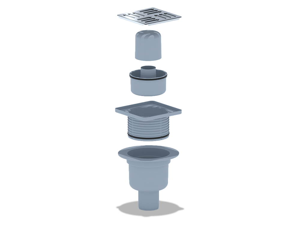 Трап вертикальный регулируемый АНИ Пласт TA5714 слив 50 мм с решеткой из нержавеющей стали 120х120 мм