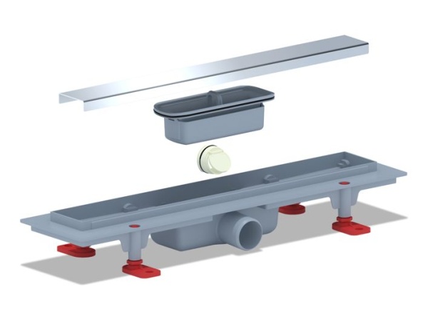 Трап линейный пластиковый АНИ Пласт TL1145G выпуск 40 мм решётка Штиль глянцевая нержавеющая сталь 450 мм