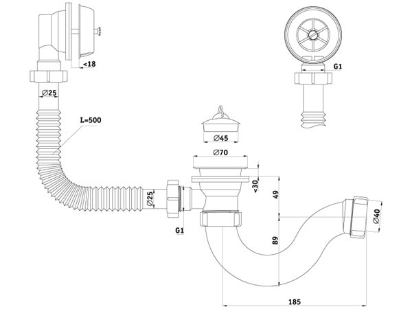 Сифон для ванны АНИ Пласт Варяг C6150 1 1/2 дюйма 40 мм