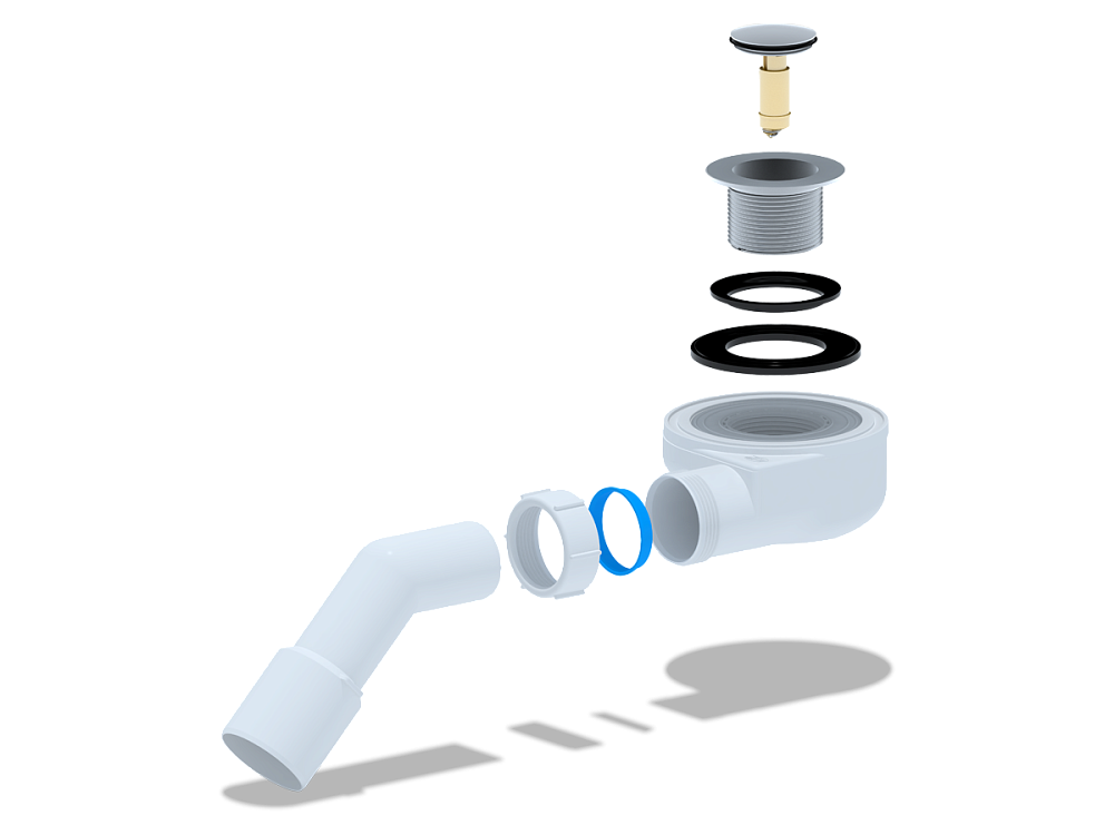 Сифон для душевого поддона АНИ Пласт E451CL 1 1/2 дюйма 60 мм клик-клак с переходной трубой 45 градусов 40х50 мм