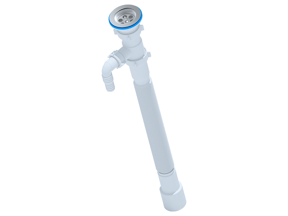 Сифон для мойки АНИ Пласт G118 1 1/2 дюйма 40/50 мм гофрированный 648-1488 мм с отводом для стиральной машины