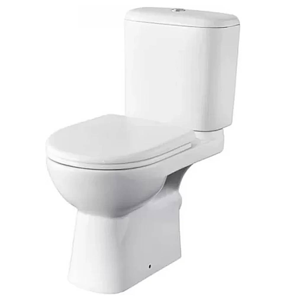Унитаз-компакт косой выпуск нижний подвод с арматурой 2реж слив кнопка с сиденьем ПП микролифт белый