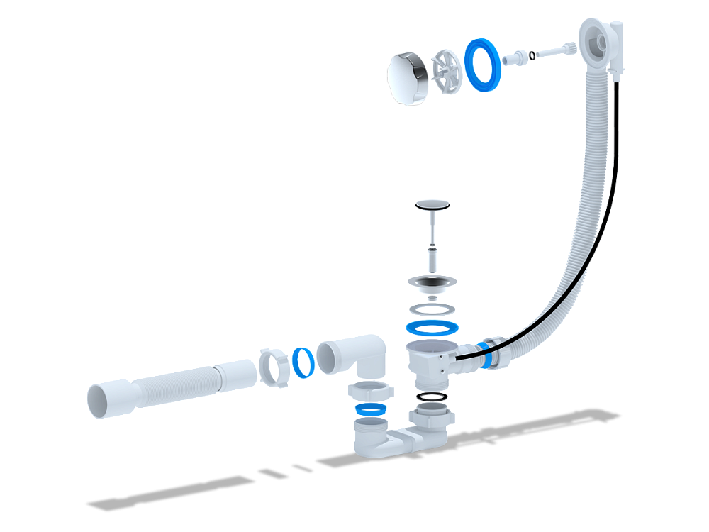 Перелив полуавтомат с плоским сифоном АНИ Пласт EM701 580 мм с гибкой трубой 40х50 мм