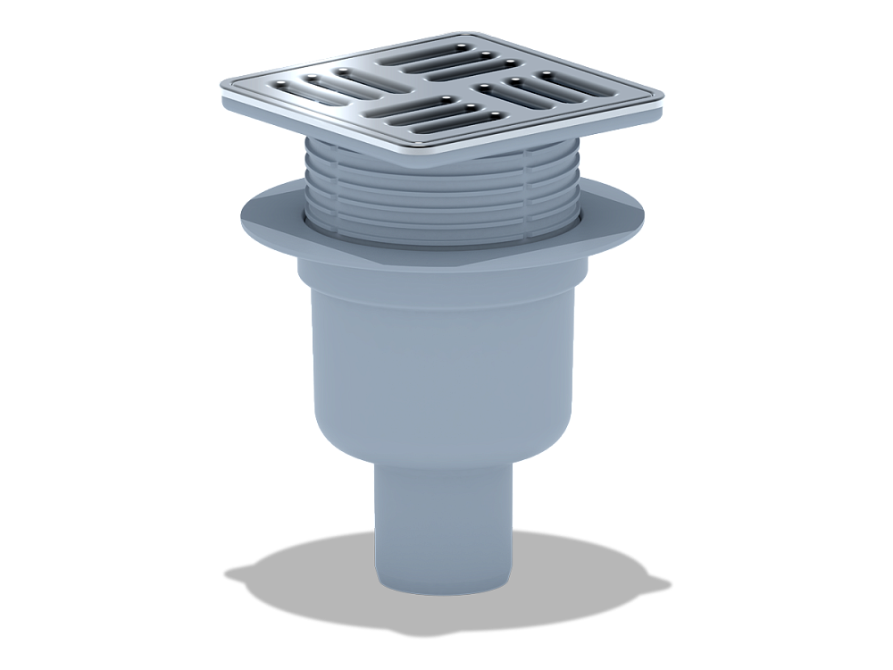 Трап для душа АНИ Пласт TQ5714M DN50 вертикальный регулируемый с сухим затвором, решёткой и обрешеткой из нержавеющей стали 120х120 мм