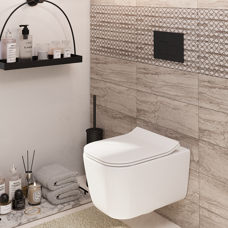 Клавиша смыва для скрытой инсталляции унитаза, АНИ Пласт, квадратная, черная матовая, WP1633