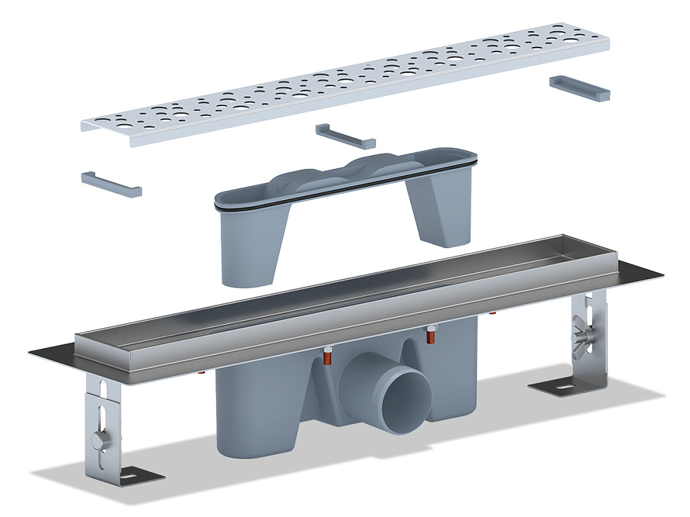 Трап линейный из нержавеющей стали АНИ Пласт TL2345M выпуск 50 мм решётка Бриз матовая 450 мм