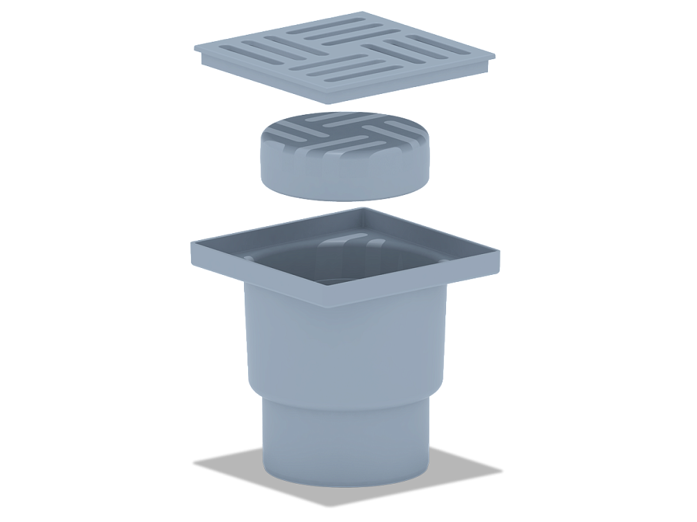 Трап для душа АНИ Пласт TQ1210 DN110 вертикальный нерегулируемый с сухим затвором и решёткой из пластика 150х150 мм