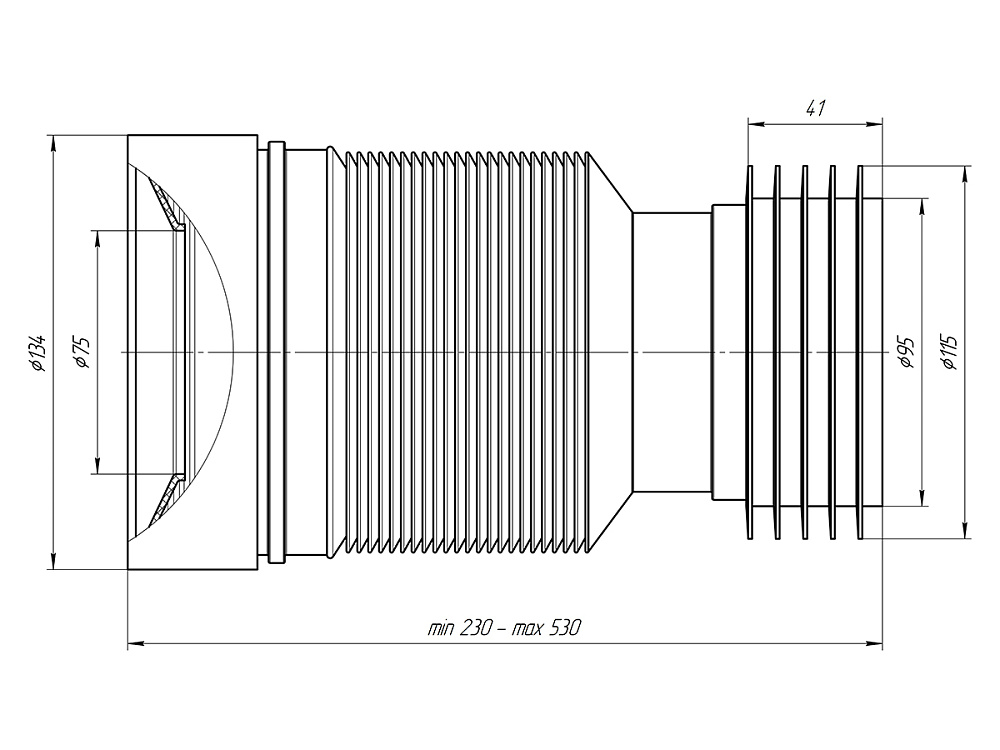 Удлинитель гибкий для унитаза АНИ Пласт K828 выпуск 110 мм 230-530 мм
