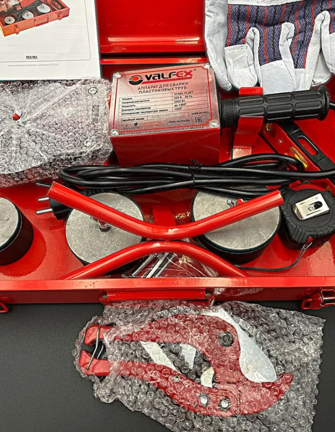 Паяльник для сварки (2000 Вт )полипропиленовых труб VALFEX, насадки 50-75мм, арт.VF.004.75.SET