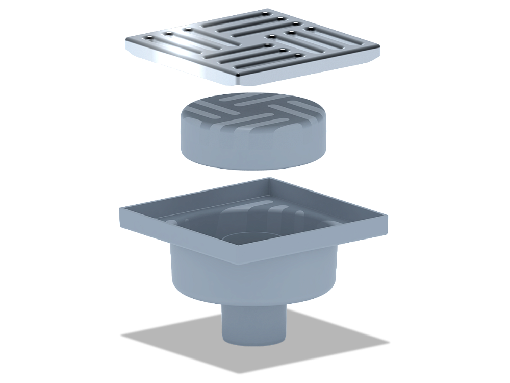 Трап для душа АНИ Пласт TQ5212 DN50 нерегулируемый с сухим затвором и решёткой из нержавеющей стали 150х150 мм