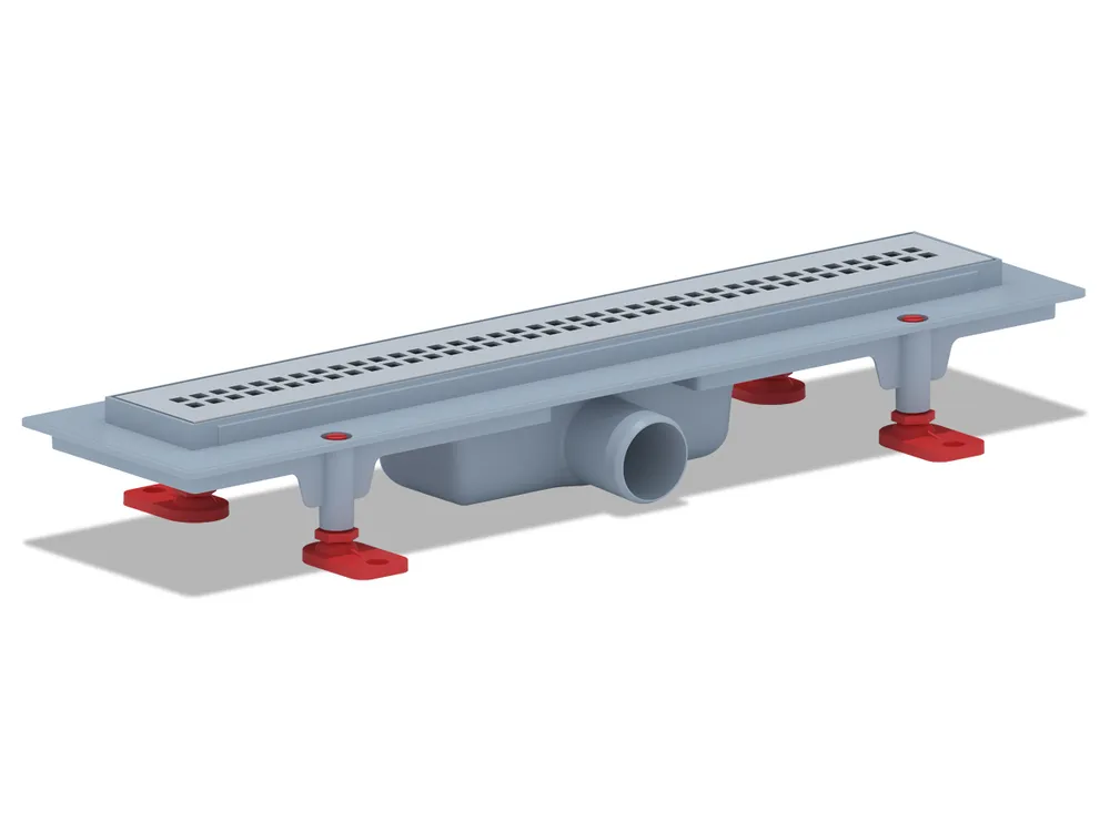 Трап линейный пластиковый АНИ Пласт TL1245M выпуск 40 мм решётка Риф матовая нержавеющая сталь 450 мм