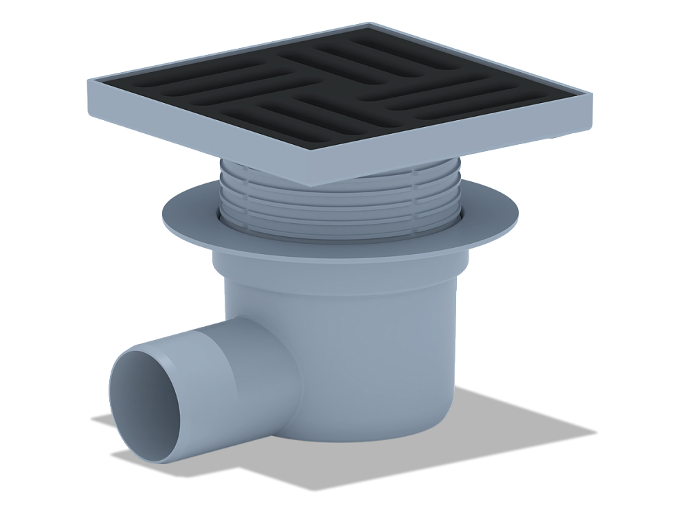 Трап для душа АНИ Пласт TQ5616 DN50 горизонтальный выпуск регулируемый с сухим затвором и решёткой из чугуна 150х150 мм