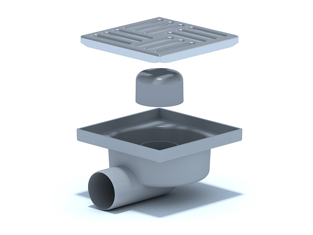 Трап для душа АНИ Пласт TA5112 горизонтальный нерегулируемый с выпуском 50 мм и решеткой из нержавеющей стали 150х150 мм