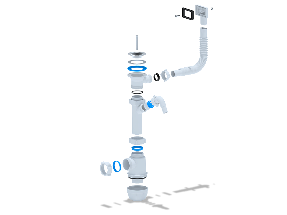 Сифон для мойки АНИ Пласт Грот A1040S 1 1/2 дюйма 40 мм с отводом для стиральной машины и переливом