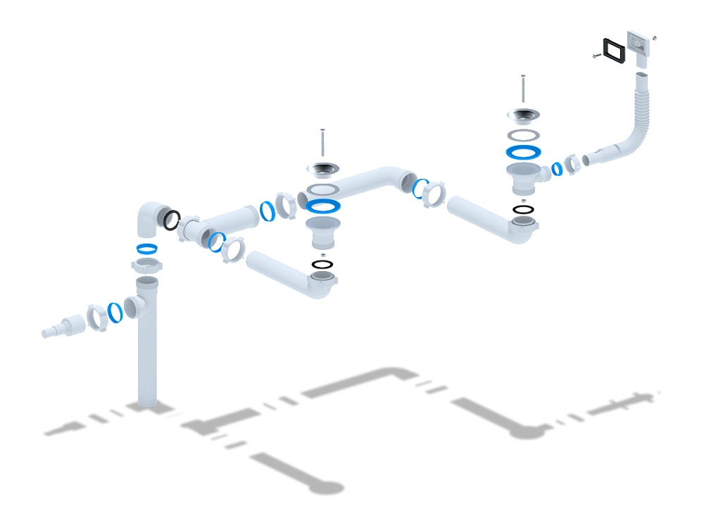 Набор АНИ Пласт L0505 для двойного универсального разноуровнего сифона с выпуском 1 1/2 дюйма 40 мм с переливом