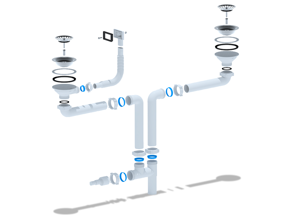 Набор АНИ Пласт L1015 для двойного универсального разноуровнего сифона с выпуском 3 1/2 дюйма