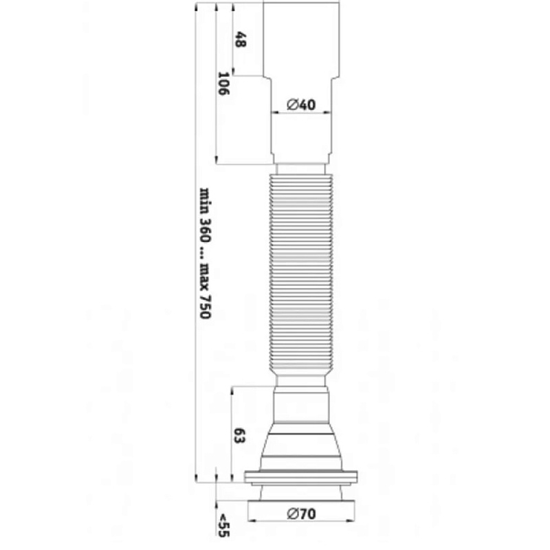 Сифон для мойки АНИ Пласт G706 80х40/50 мм гофрированный 396-706 мм