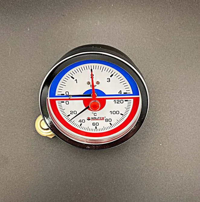 Термоманометр аксиальный (заднее подключение), 4 бар, VALFEX, арт.VF.TMZ.80.012.04