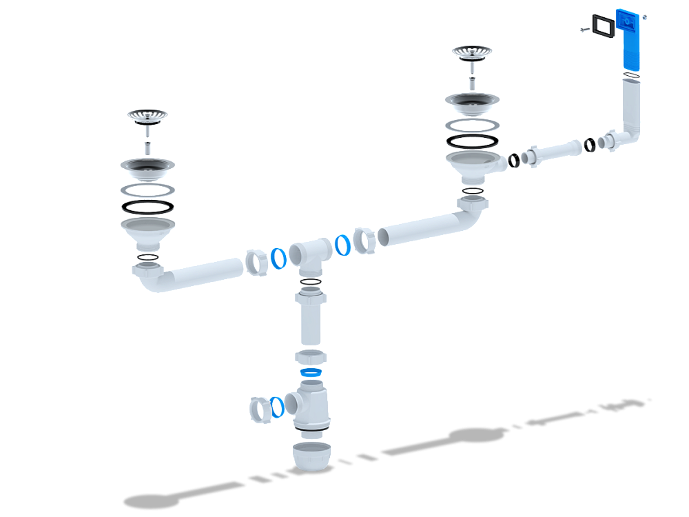 Сифон для мойки АНИ Пласт Грот A3045 3 1/2 дюйма 40 мм двойной с жестким переливом