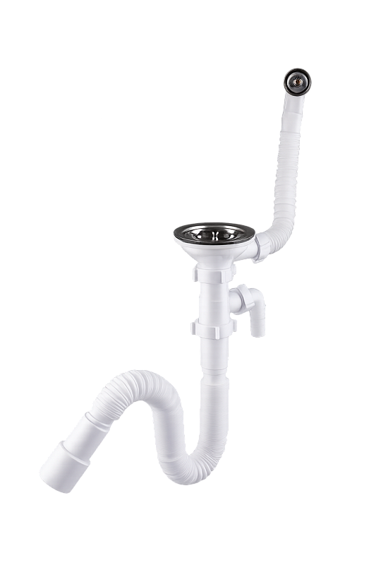 Cифон гофрированный для мойки АНИ Пласт 3 1/2 дюйма с гибким переливом и отводом для стиральной машины A1042SPG