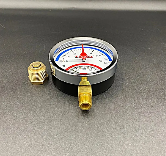 Термоманометр радиальный (нижнее подключение),80 мм, 6 бар, VALFEX, арт.VF.TMN.80.012.06