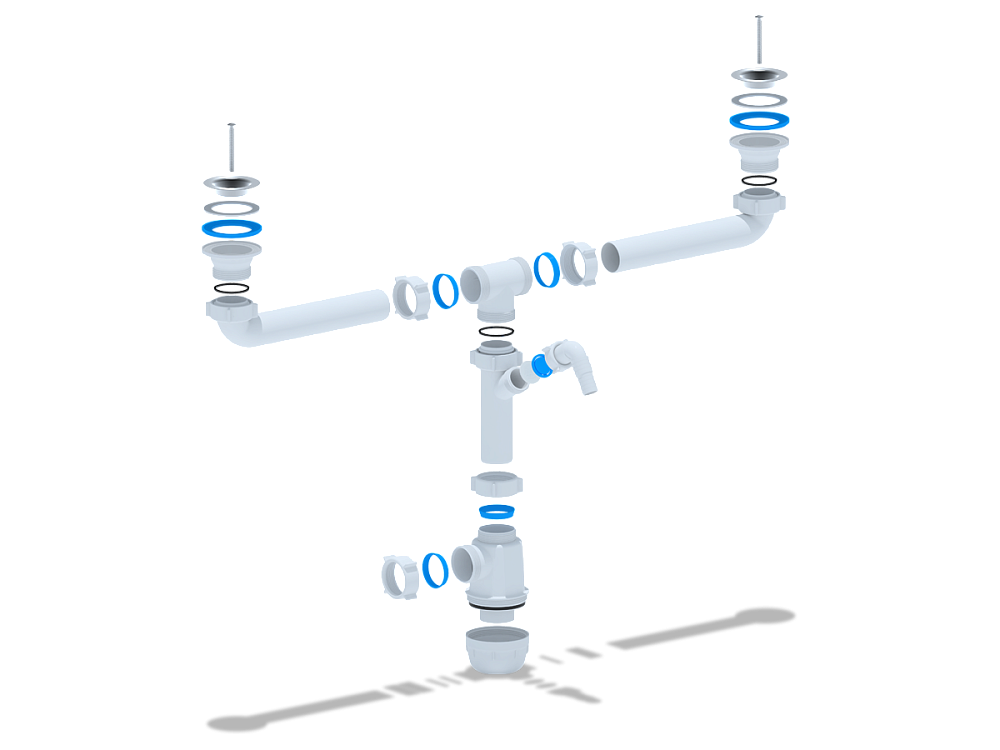 Сифон для мойки АНИ Пласт Грот A3500 1 1/2 дюйма 40 мм двойной с отводом для стиральной машины