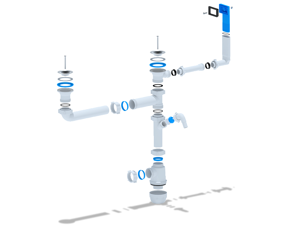 Сифон для мойки АНИ Пласт Грот A7200 1 1/2 дюйма 40 мм двойной смещенный с переливом и отводом для стиральной машины