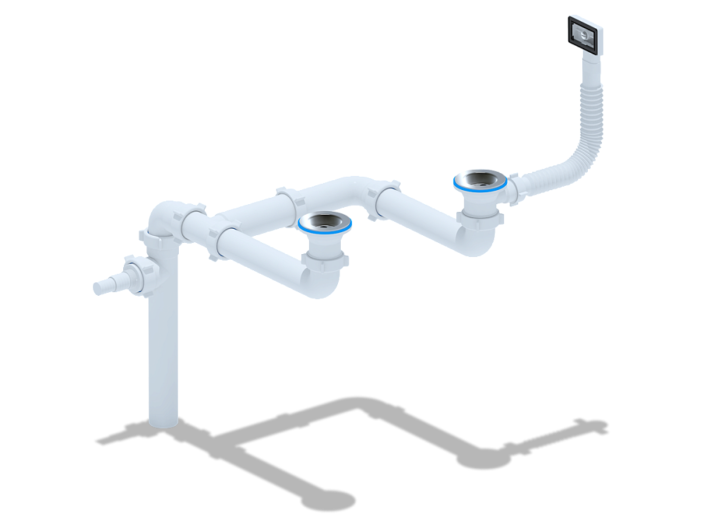 Набор АНИ Пласт L0505 для двойного универсального разноуровнего сифона с выпуском 1 1/2 дюйма 40 мм с переливом