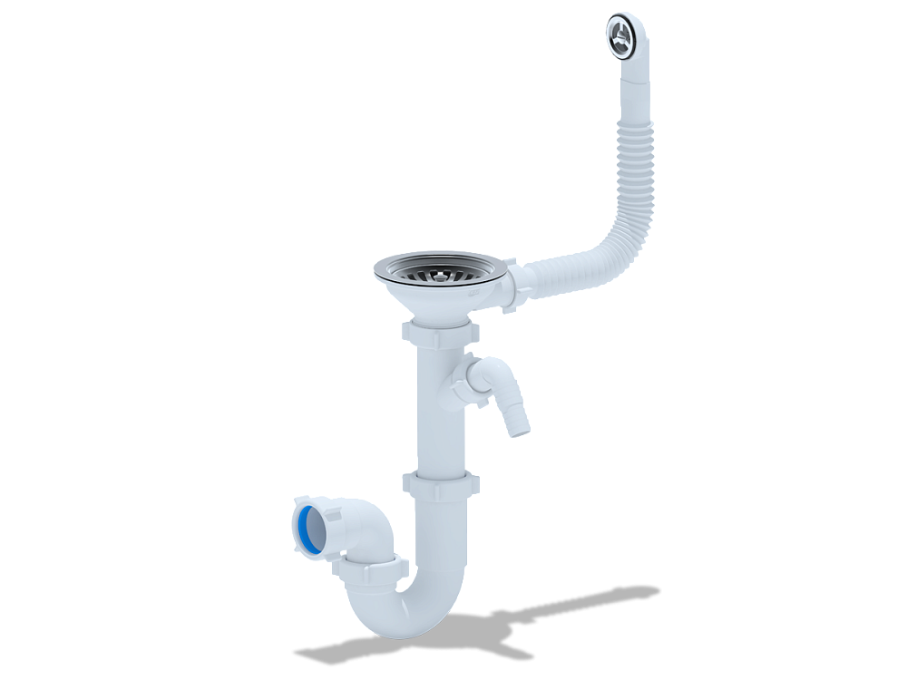Сифон для мойки АНИ Пласт D1042S 3 1/2 дюйма 40 мм прямоточный с переливом и отводом для стиральной машины