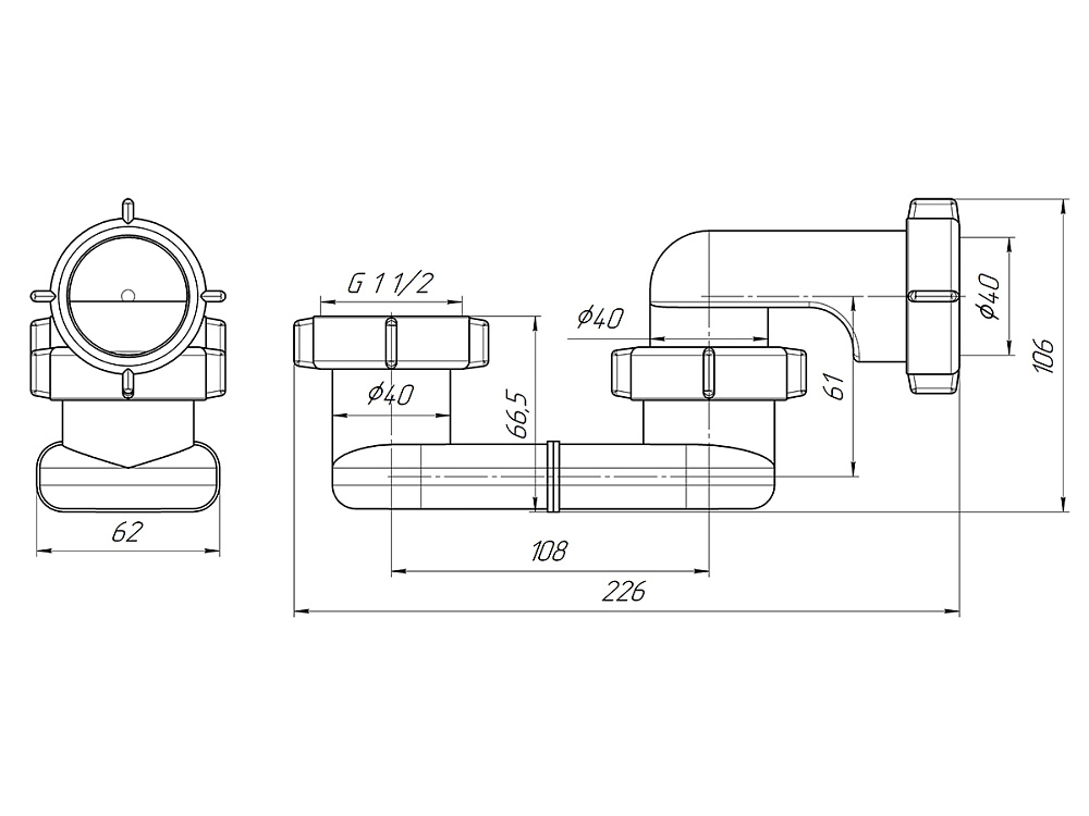 Сифон для ванны АНИ Пласт E000 1 1/2 дюйма 40 мм плоский без выпуска