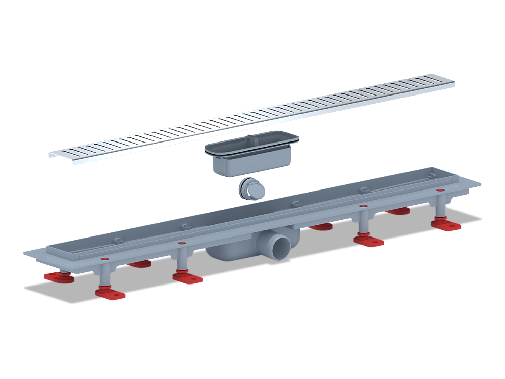 Трап линейный пластиковый АНИ Пласт TL1475G выпуск 40 мм решётка Бимс глянцевая нержавеющая сталь 750 мм