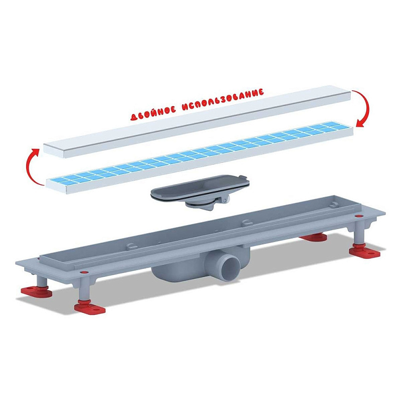 Трап линейный пластиковый АНИ Пласт TLQ1055 DN40 с сухим затвором и матовой решёткой под плитку МОЛ 550х62 мм