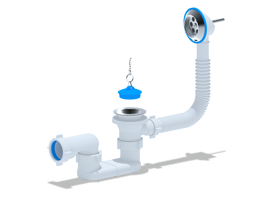 Сифон для ванны АНИ Пласт E050 1 1/2 дюйма 40 мм плоский с переливом