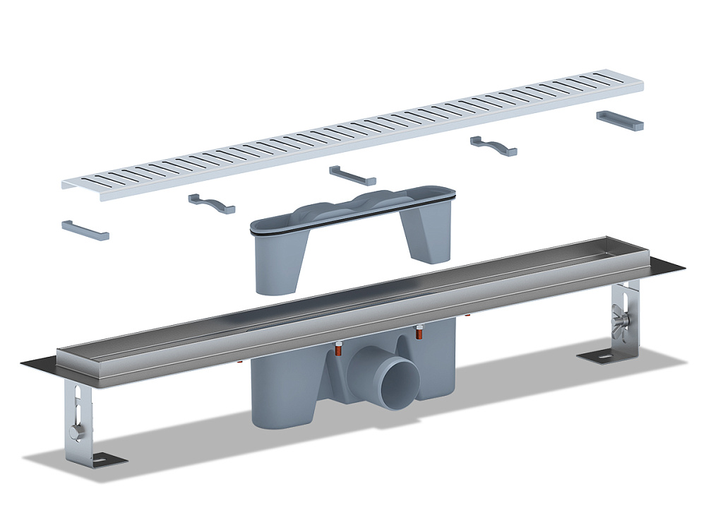 Трап линейный из нержавеющей стали АНИ Пласт TL2465M выпуск 50 мм решётка Бимс матовая 650 мм