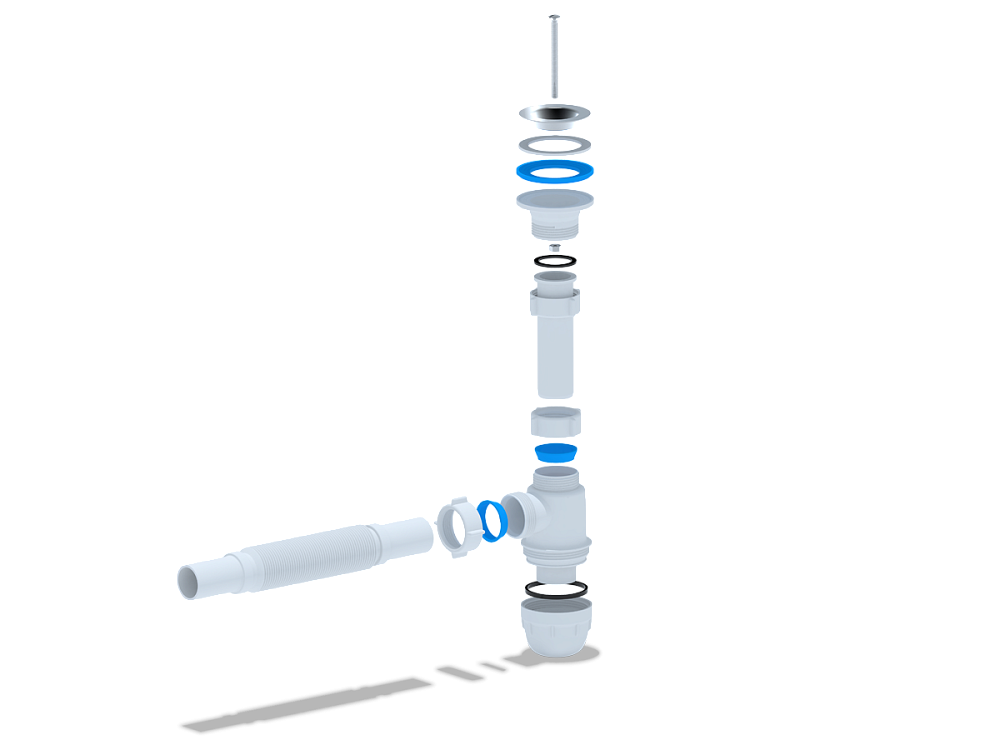 Cифон для раковины АНИ Пласт Юнг BM1005 1 1/4 дюйма 32 мм c гибкой трубой 32х32 мм