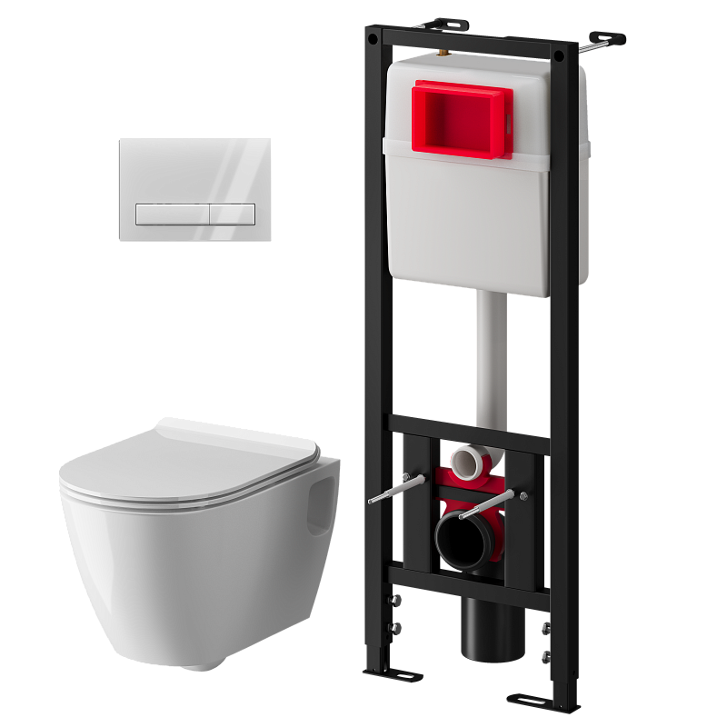 Набор инсталляции 40 см АНИ Пласт WN4 G1400G Art с безободковым унитазом, с сиденьем микролифт, белый глянец клавишей WPG1400G