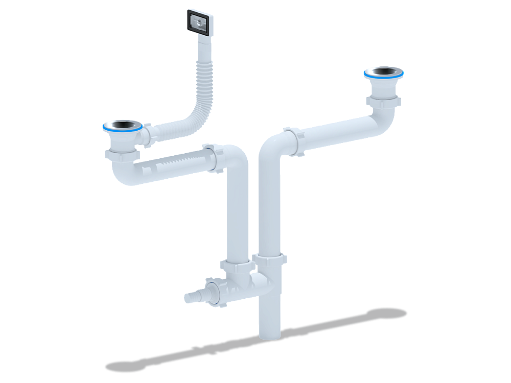 Набор АНИ Пласт L1005 для двойного универсального разноуровнего сифона 1 1/2 дюйма 40 мм с переливом