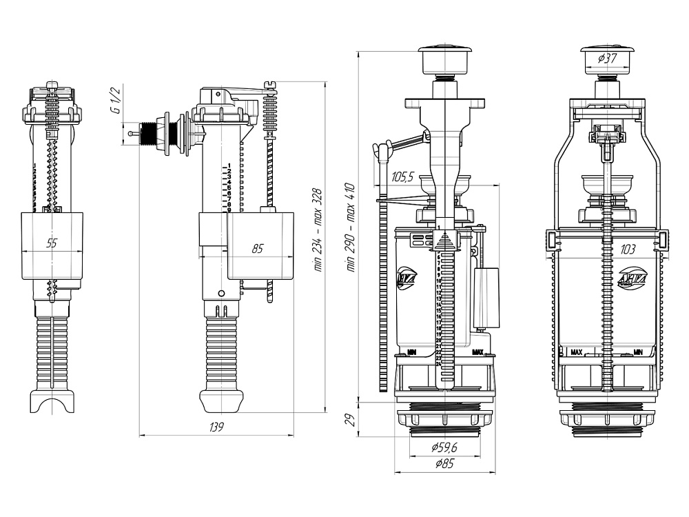 Набор с боковой подводкой АНИ Пласт WC9010C 1/2 дюйма с пластиковым штуцером двойная кнопка хром