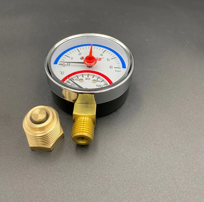 Термоманометр радиальный (нижнее подключение), 6 бар, VALFEX, арт.VF.TMN.63.012.06