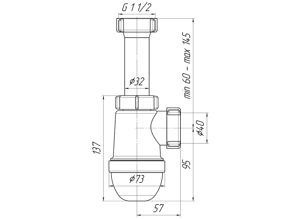Сифон для мойки АНИ Пласт C0120 1 1/2 дюйма 40 мм без выпуска