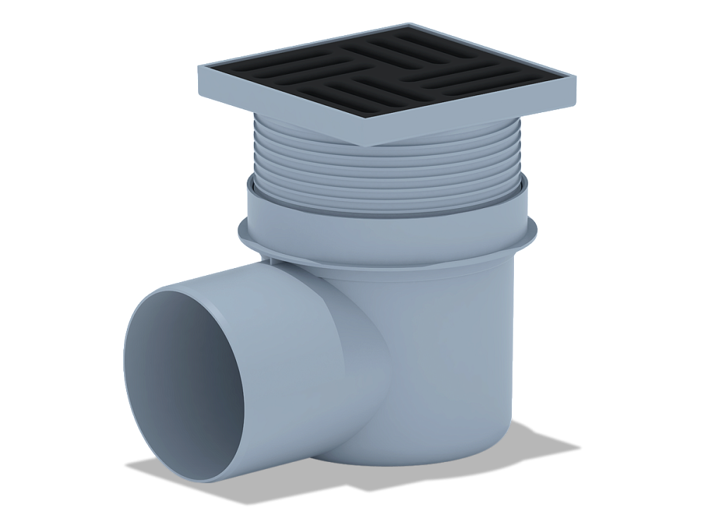 Трап для душа АНИ Пласт TA1616 горизонтальный регулируемый с выпуском 110 мм и чугунной решеткой 150х150 мм