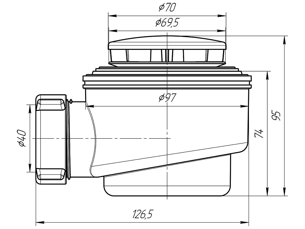 Сифон для душевого поддона АНИ Пласт E410C 1 1/2 дюйма 50 мм хром