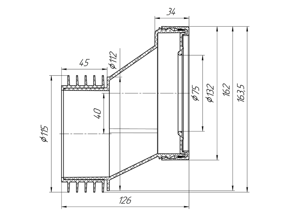 Эксцентрик жесткий 40 мм с выпуском 110 мм