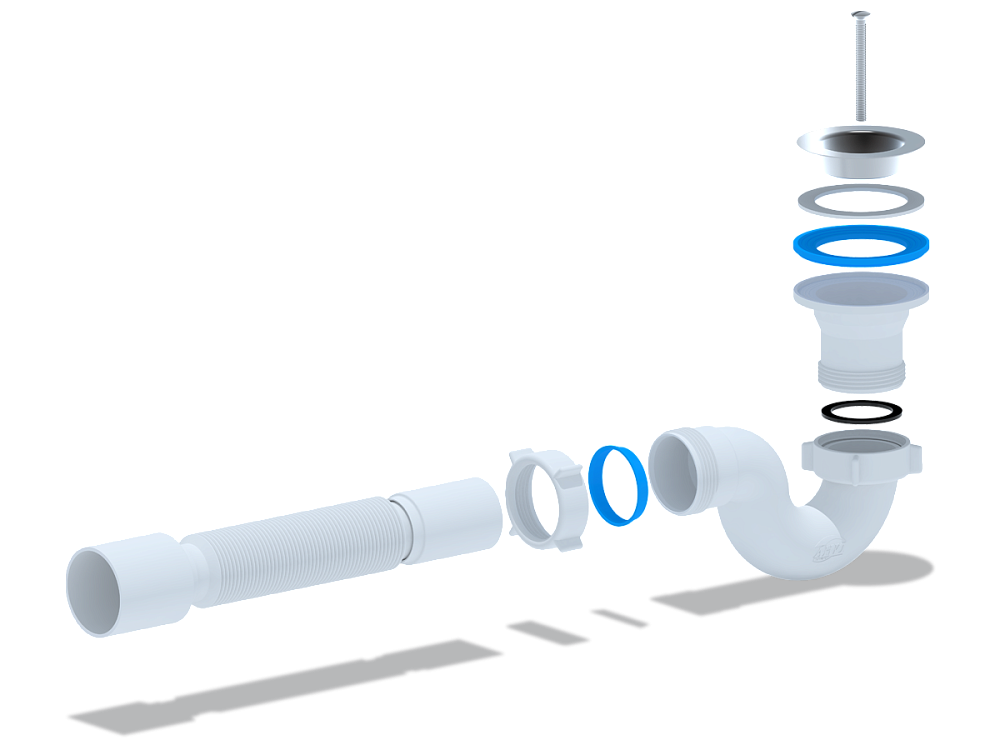 Сифон для душевого поддона АНИ Пласт E115 1 1/2 дюйма 40 мм прямоточный с гибкой трубой 40х50 мм