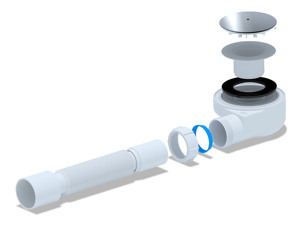 Сифон для душевого поддона АНИ Пласт Е555С с гибкой трубой 375х40/50 мм 1 1/2 дюйма 60 мм хром