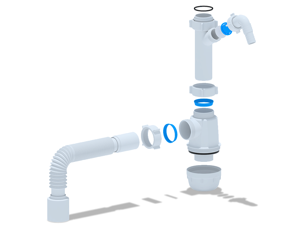 Сифон для мойки АНИ Пласт Грот A1030 1 1/2 дюйма 40 мм с отводом для стиральной машины без выпуска с гибкой трубой 40х50 мм