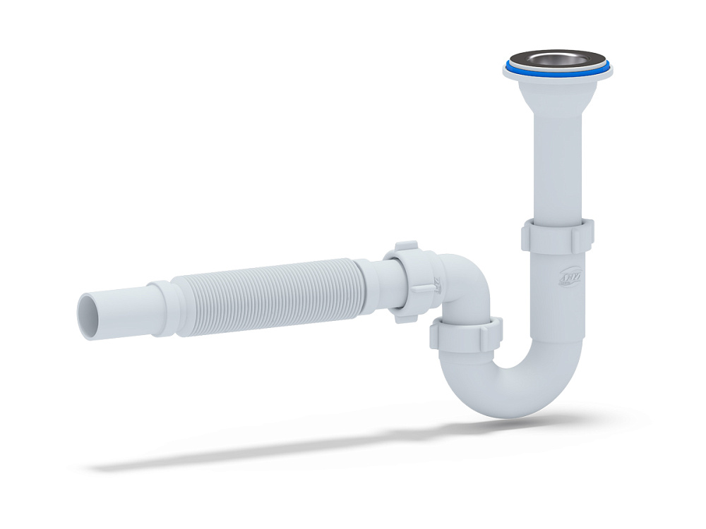 Сифон для раковины АНИ Пласт DB2005 1 1/4 дюйма 32 мм прямоточный слитым выпуском и гибкой трубой 32х32 мм
